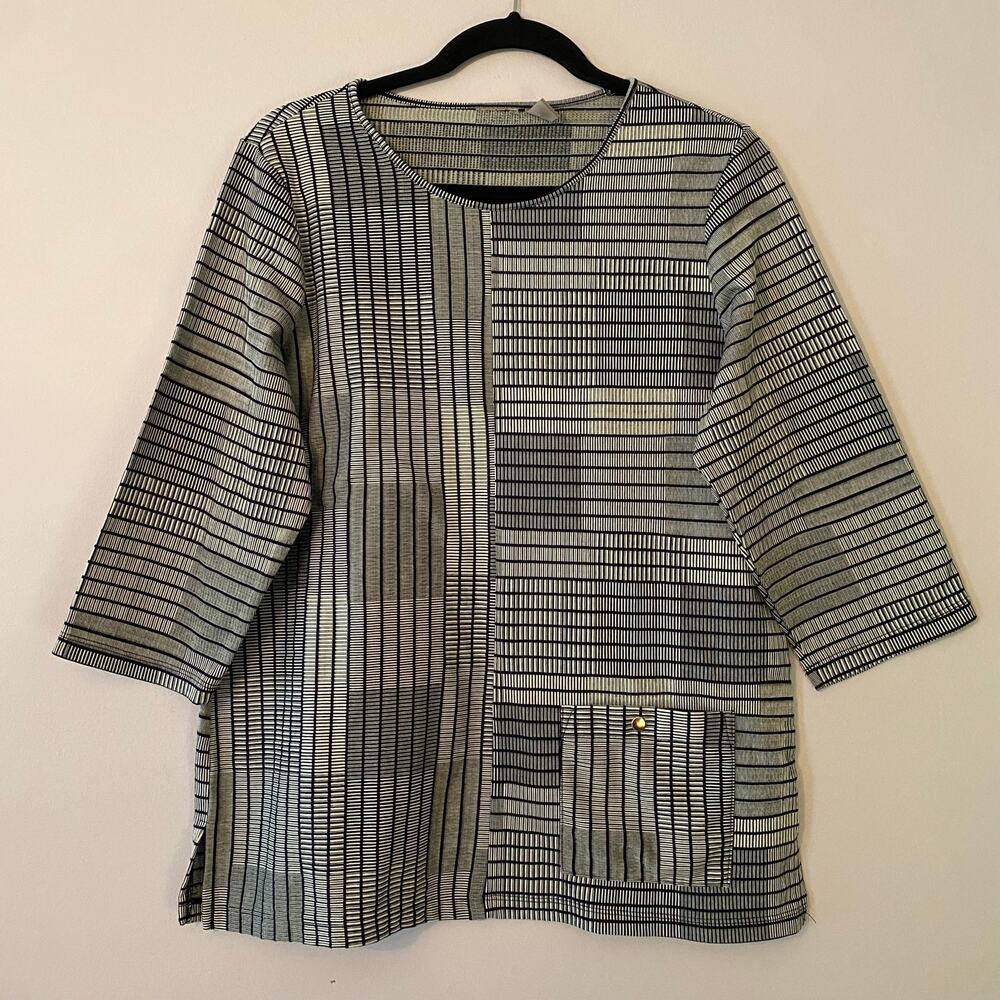 Chico's Navy White Striped Elbow Length Sleeve Top Women's size 1 / Medium / 8